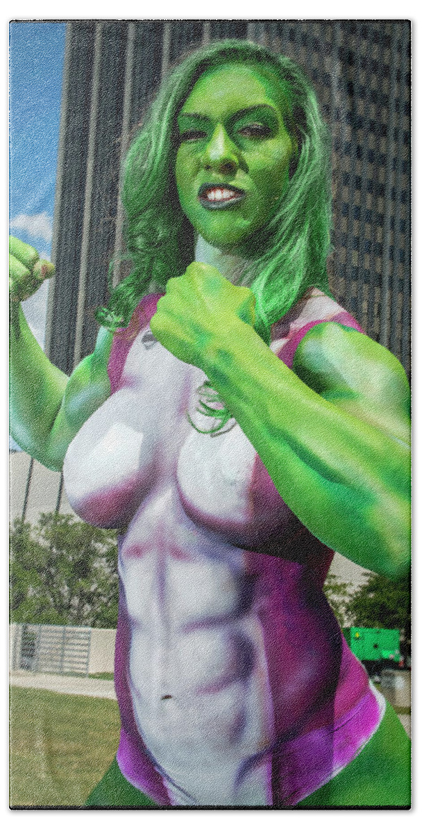 Cosplay Bath Towel featuring the photograph She-Hulk #1 by Christopher W Weeks