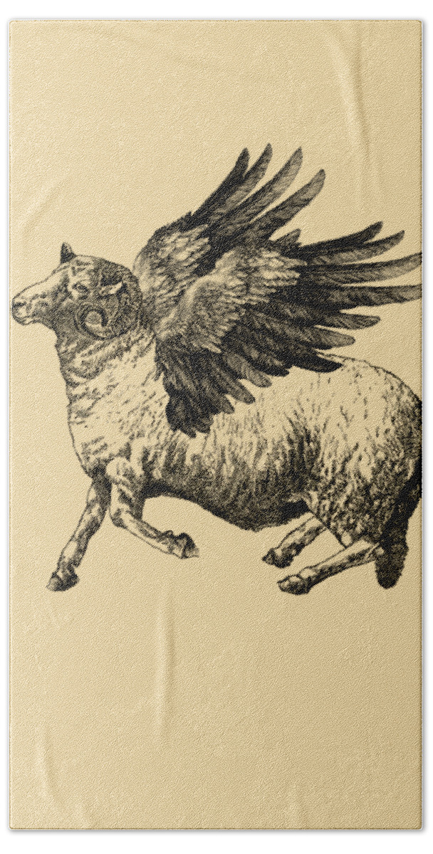 Sheep Hand Towel featuring the digital art Sheep With Wings by Madame Memento