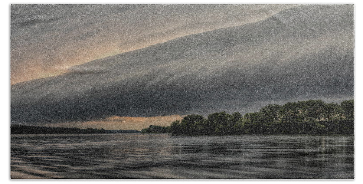 Weather Bath Towel featuring the photograph Shelf Cloud Over Lake Wausau by Dale Kauzlaric