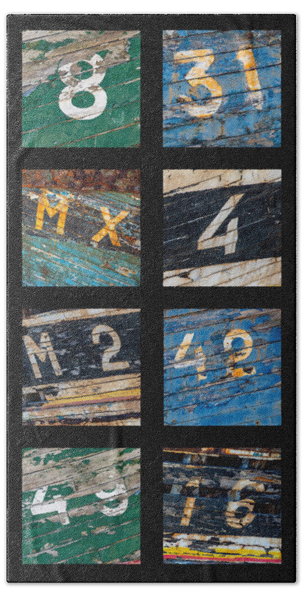 Numbers Bath Towel featuring the photograph Shipwrecks numbers vertical collage by Delphimages Photo Creations
