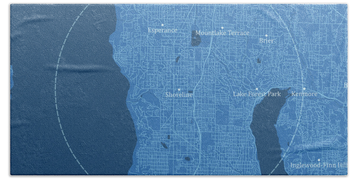 Washington Hand Towel featuring the digital art Shoreline WA City Vector Road Map Blue Text by Frank Ramspott