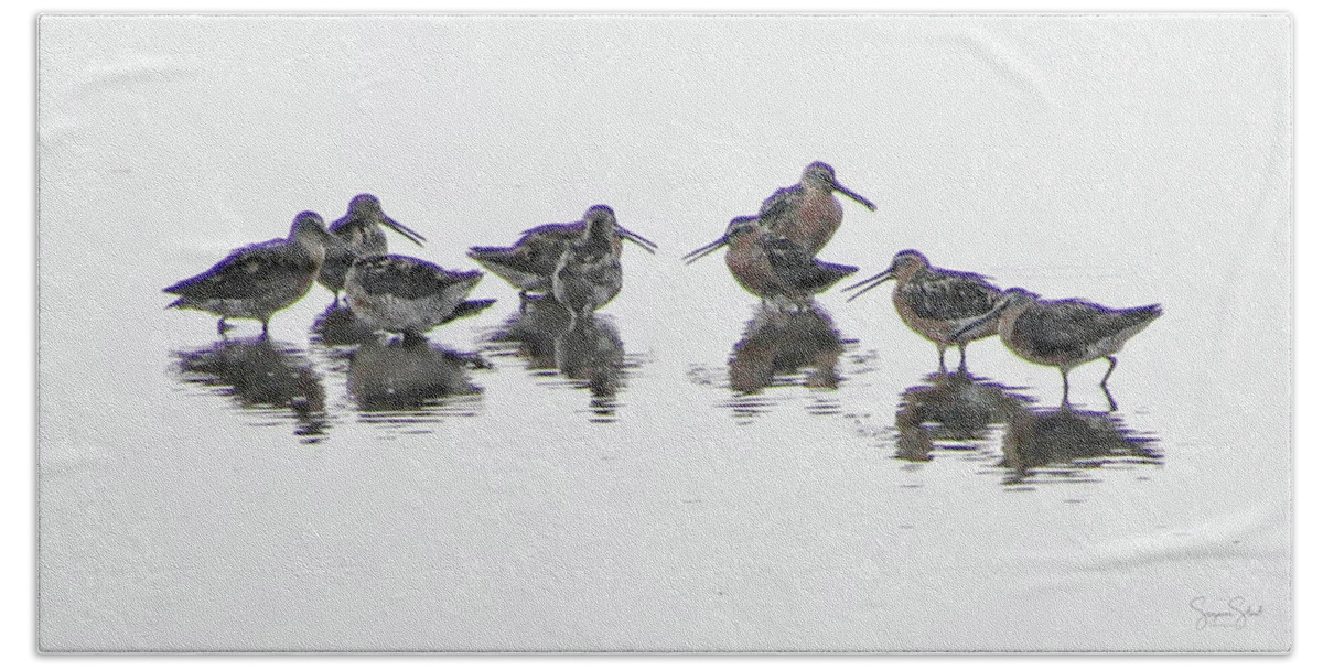 Birds Bath Towel featuring the photograph Short-Billed Dowitchers by Suzanne Stout