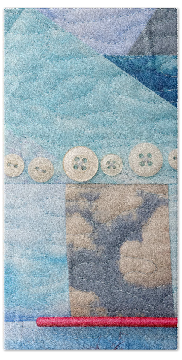 Shrine To Land And Sky Bath Towel featuring the mixed media Shrine to Land and Sky F by Vivian Aumond