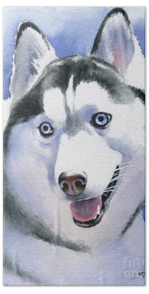 Siberian Hand Towel featuring the painting Siberian Husky Dog Art by David Rogers