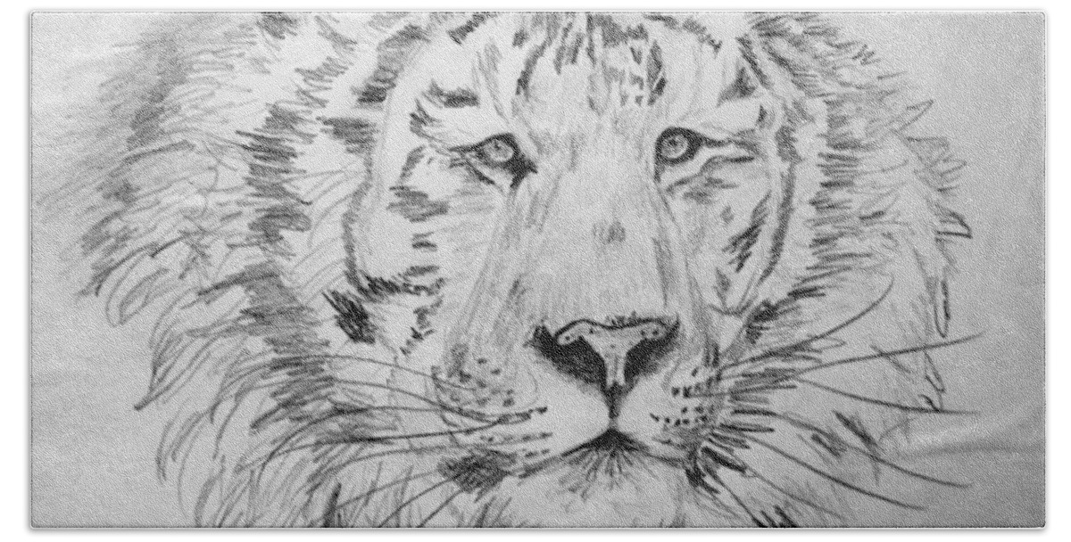 Tiger Bath Towel featuring the drawing Siberian Tiger by Vallee Johnson