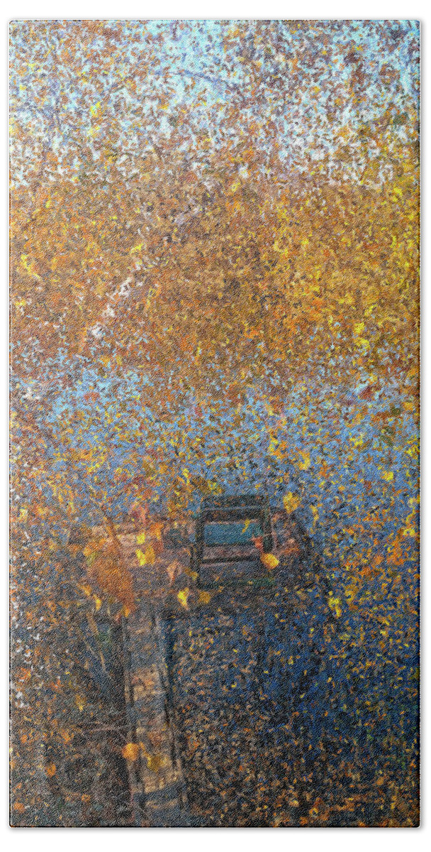 Pond Hand Towel featuring the painting Silence at the Autumn Pond by Alex Mir