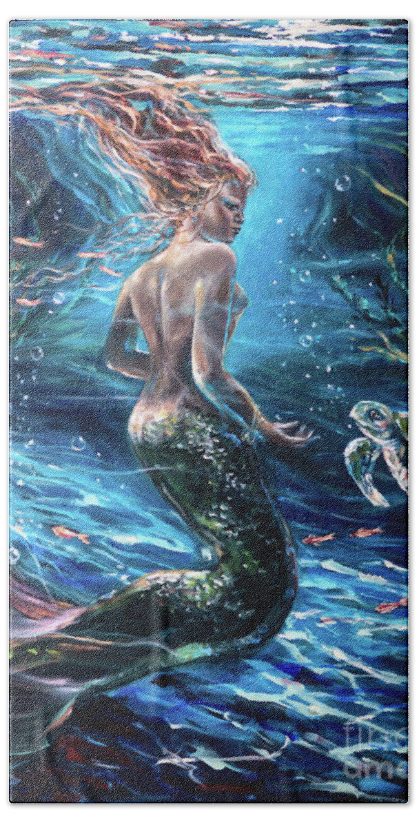 Mermaid Hand Towel featuring the painting Silent Conversation by Linda Olsen