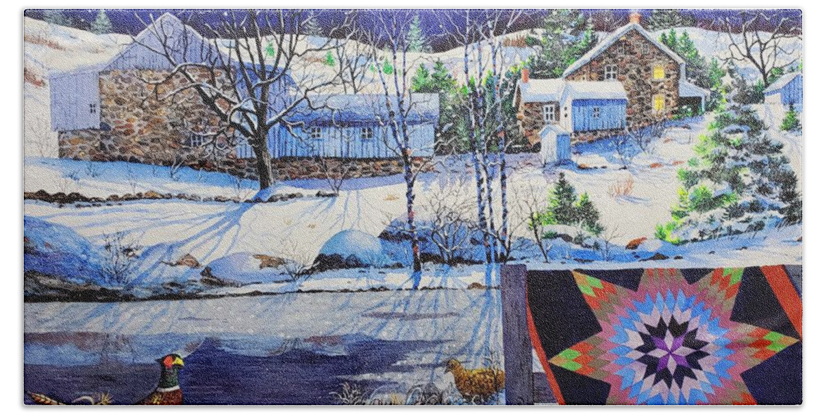 Snow Landscape Bath Towel featuring the painting Silent Night by Diane Phalen