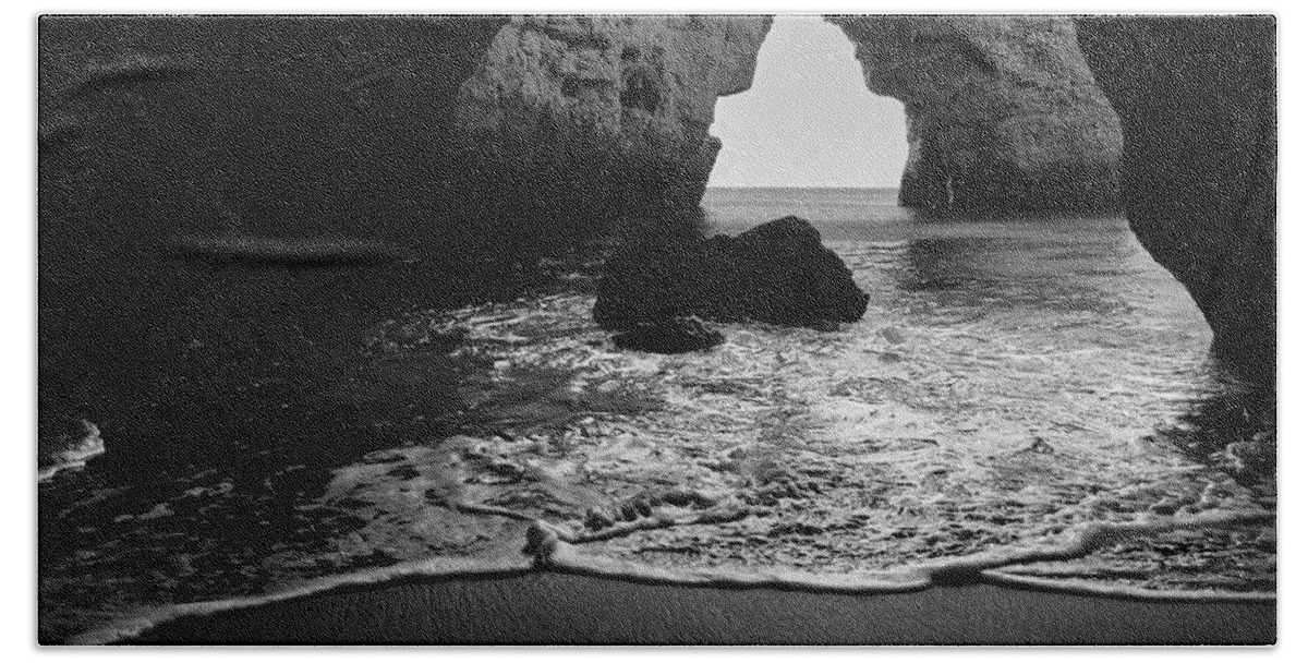 Beach Arch Hand Towel featuring the photograph Silky Waves in Monochrome by Angelo DeVal