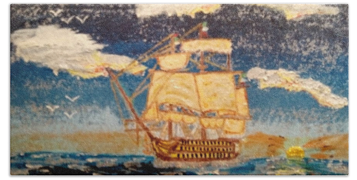 Ship Bath Towel featuring the painting Silver Seas by David Westwood
