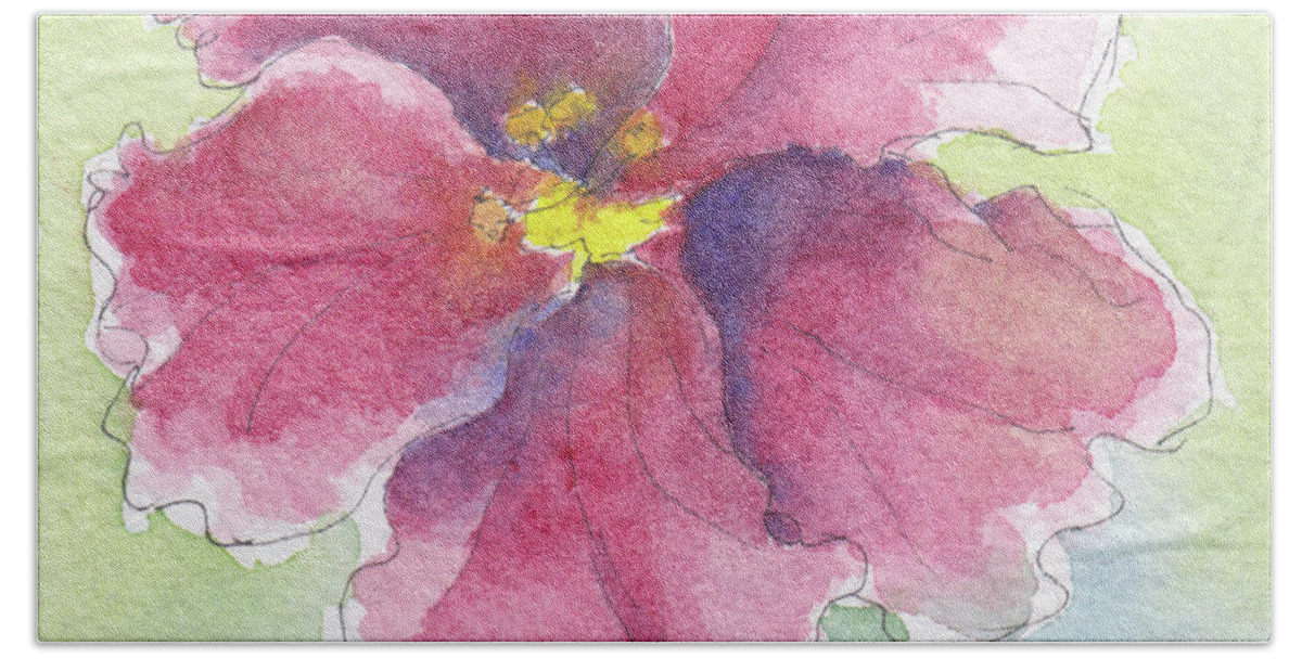 Hibiscus Bath Towel featuring the painting Simply Red by Anne Katzeff