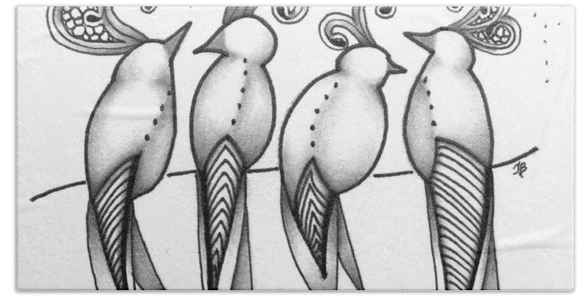 Birds Bath Towel featuring the drawing Singin' in the Rain by Jan Steinle
