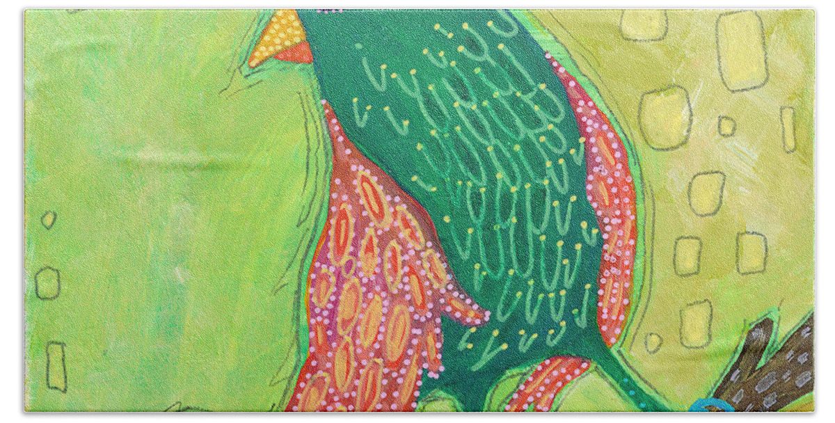 Bird Painting Bath Towel featuring the painting Singing Sweet Songs by Tanielle Childers