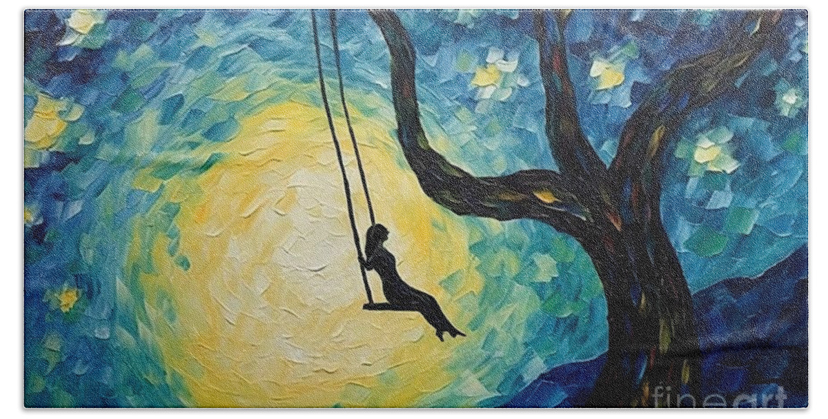 Sigle Hand Towel featuring the painting Single Swing by N Akkash