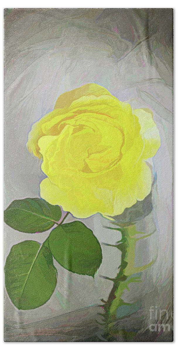 Rose Hand Towel featuring the photograph Single Yellow Rose with Thorns 2 by Roberta Byram