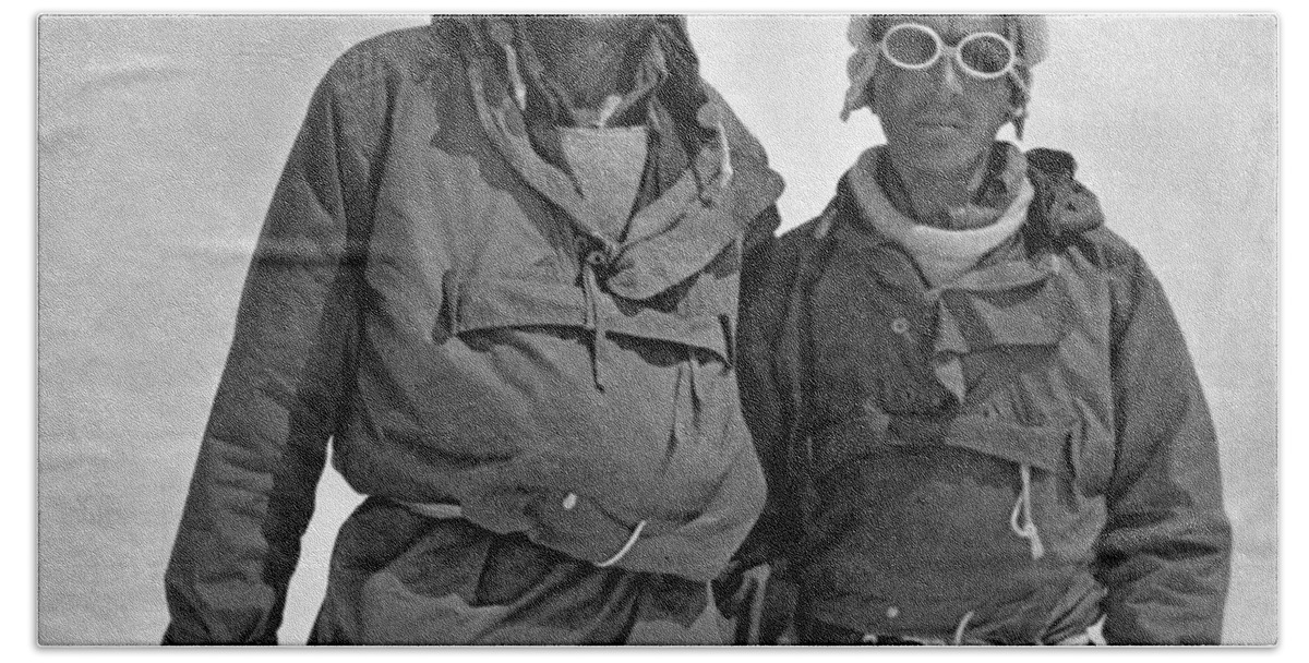 1953 Hand Towel featuring the photograph Sir Edmund Hillary With Tenzig Norgay, 1953 by Granger