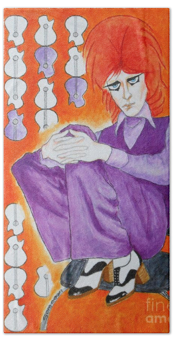 David Bowie Bath Towel featuring the painting Sixties Redhead No. 3 -- David Bowie by Jayne Somogy