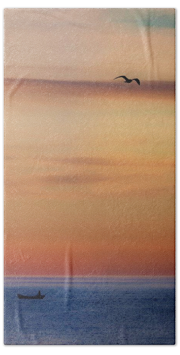 Photographs Bath Towel featuring the photograph Skittle and Gull at Sunrise by John A Rodriguez