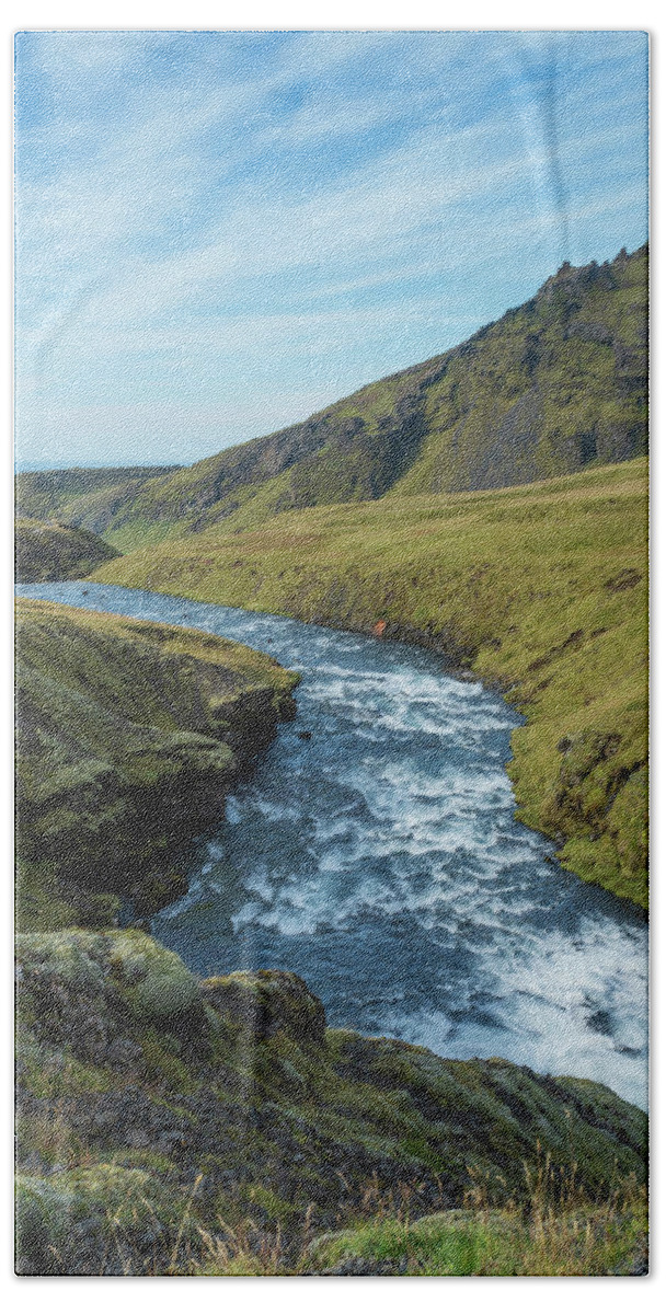 Landscape Bath Sheet featuring the photograph Skoga River Flows Above Skogafoss by Kristia Adams
