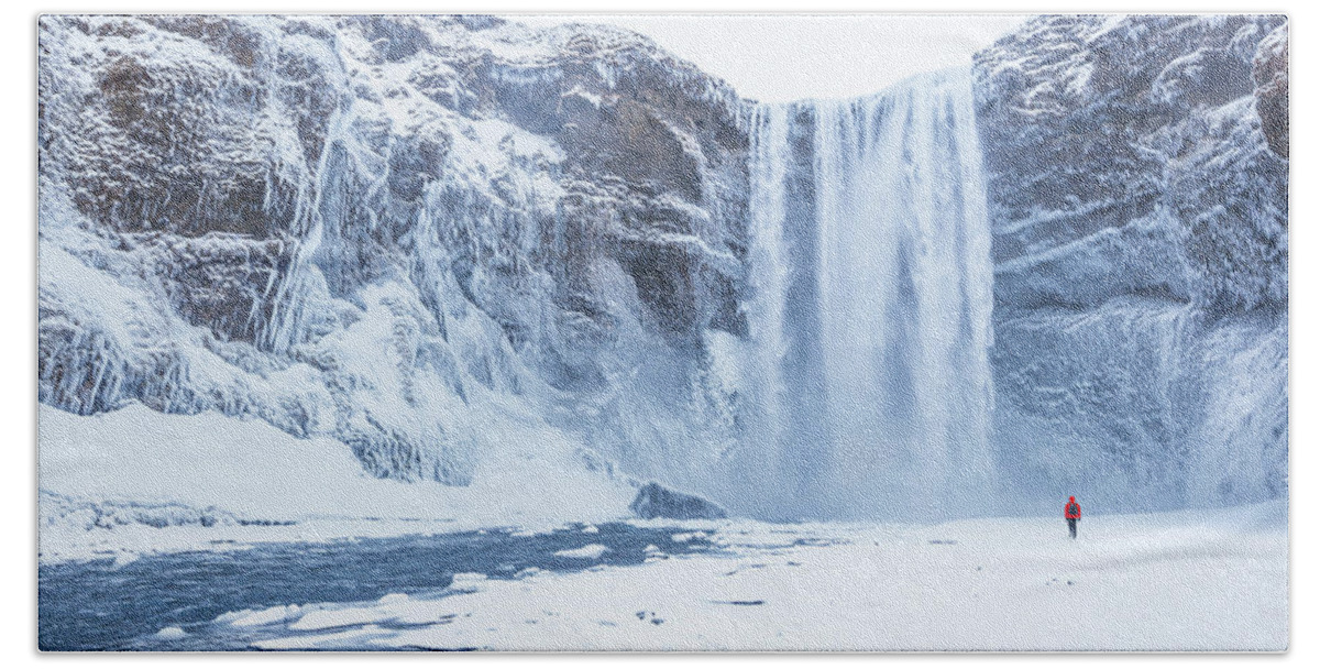 Skogafoss Hand Towel featuring the photograph Skogafoss waterfall, Iceland by Neale And Judith Clark