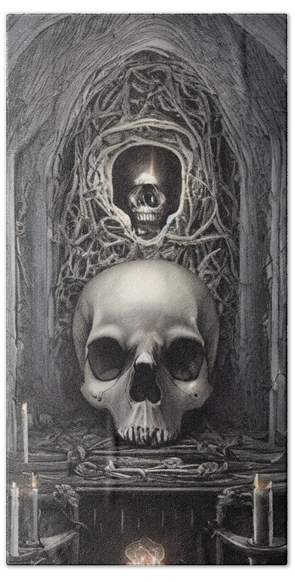 Skull Art Bath Towel featuring the digital art Skull Altar II by Annalisa Rivera-Franz