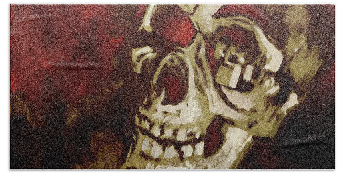 Skull Hand Towel featuring the painting Skull in Red Shade by Sv Bell