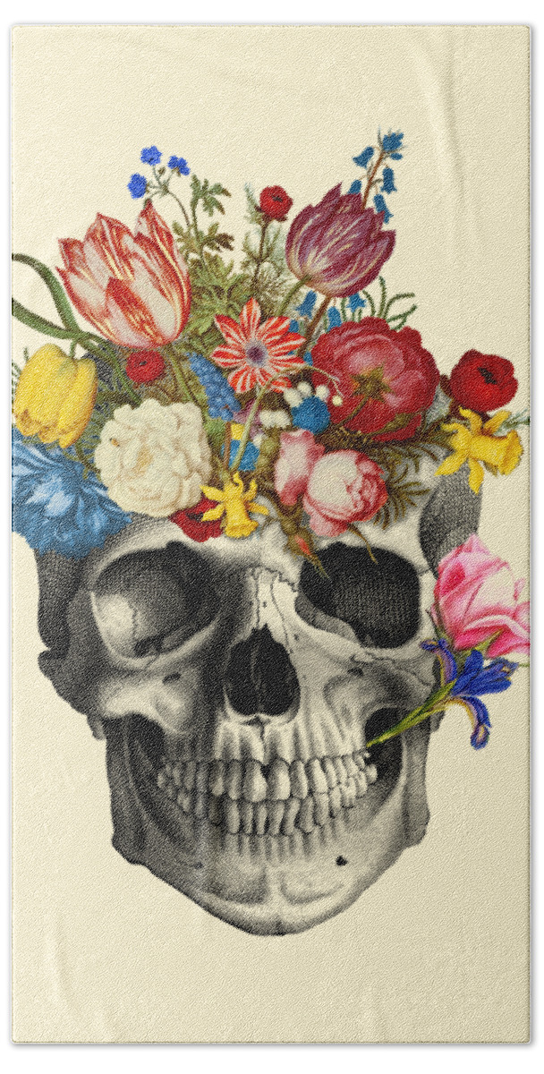 Skull Hand Towel featuring the digital art Skull with flowers by Madame Memento