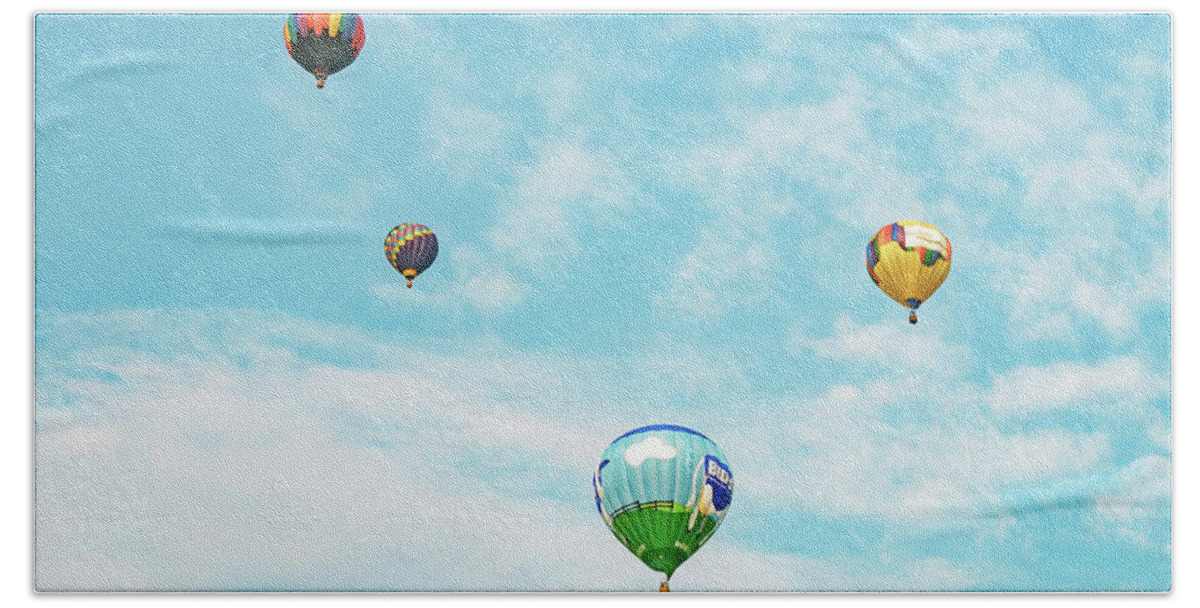 Hot Air Balloons Bath Towel featuring the photograph Sky Blue and Balloons by Todd Klassy