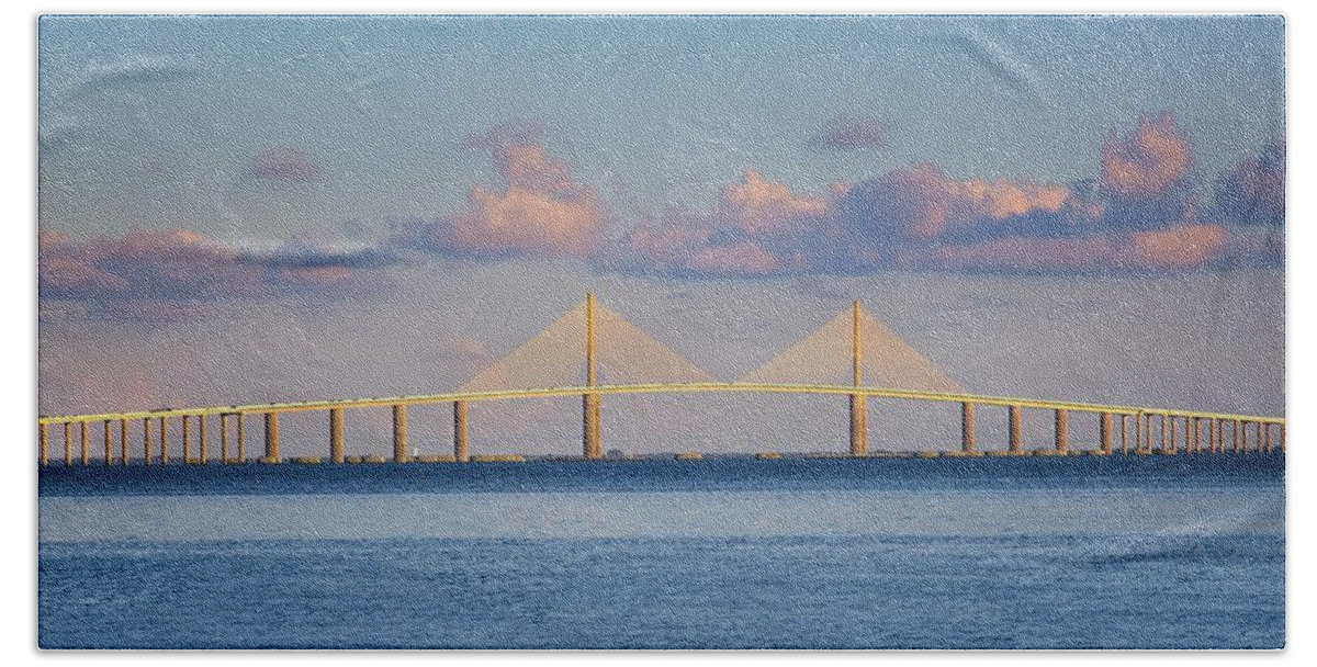 Water Bath Towel featuring the photograph Skyway Bridge by Ronald Lutz