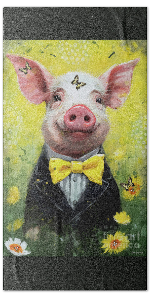 Happy Pig Hand Towel featuring the painting The Slap Happy Pig by Tina LeCour