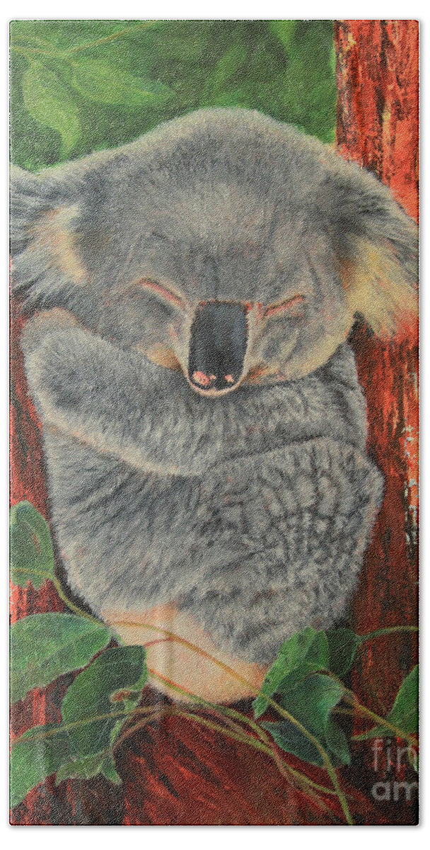 Koala Bath Towel featuring the painting Sleeping Koala by Jeanette French