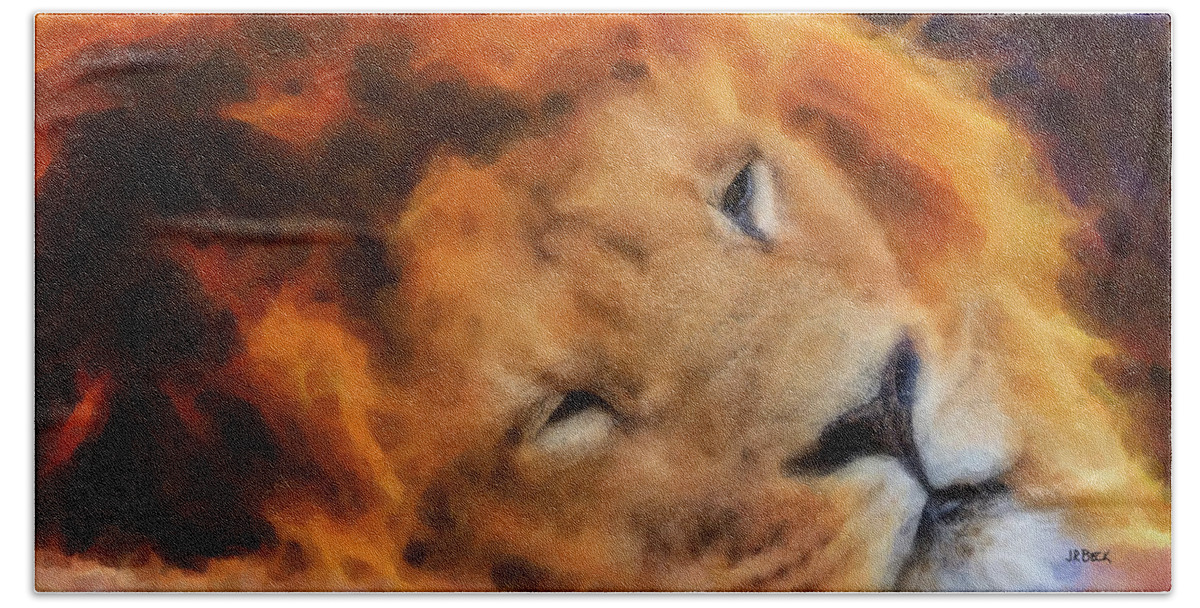 Sleeping Lion Bath Towel featuring the digital art Sleeping Lion by Studio B Prints
