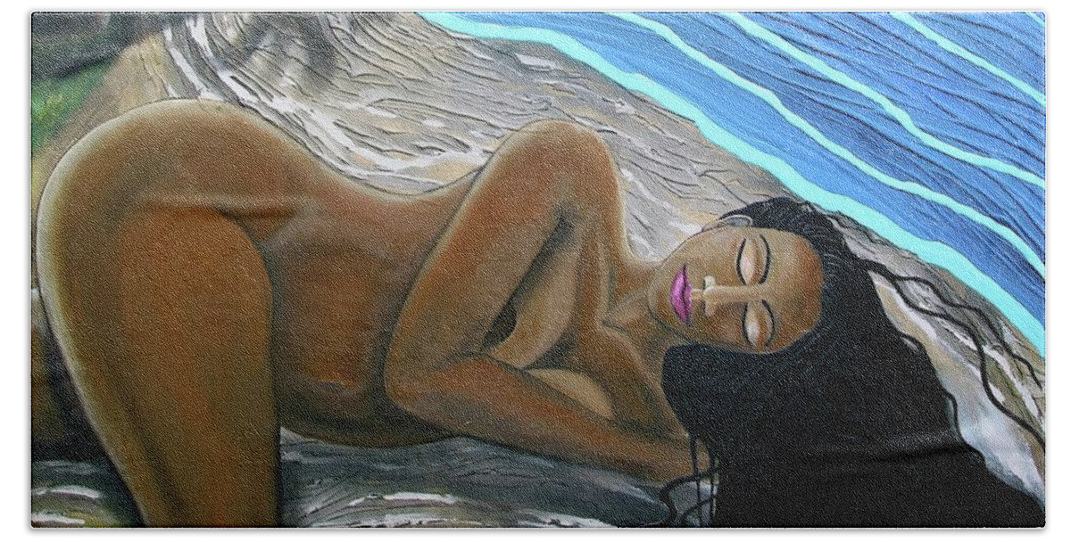 Portrait Hand Towel featuring the painting Sleeping Nude by Joan Stratton