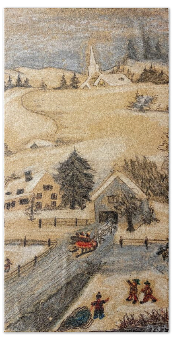 Sleigh Ride Bath Towel featuring the painting Sleigh Ride by Dottie Visker