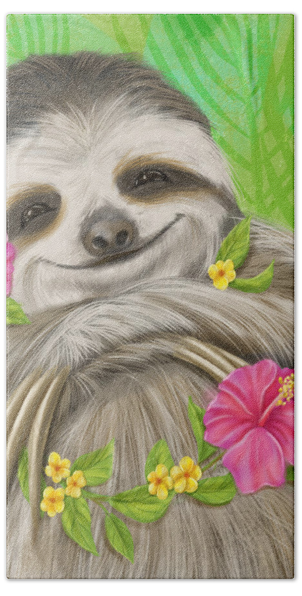 Sloth Hand Towel featuring the mixed media Sloth Make Me Smile by Shari Warren