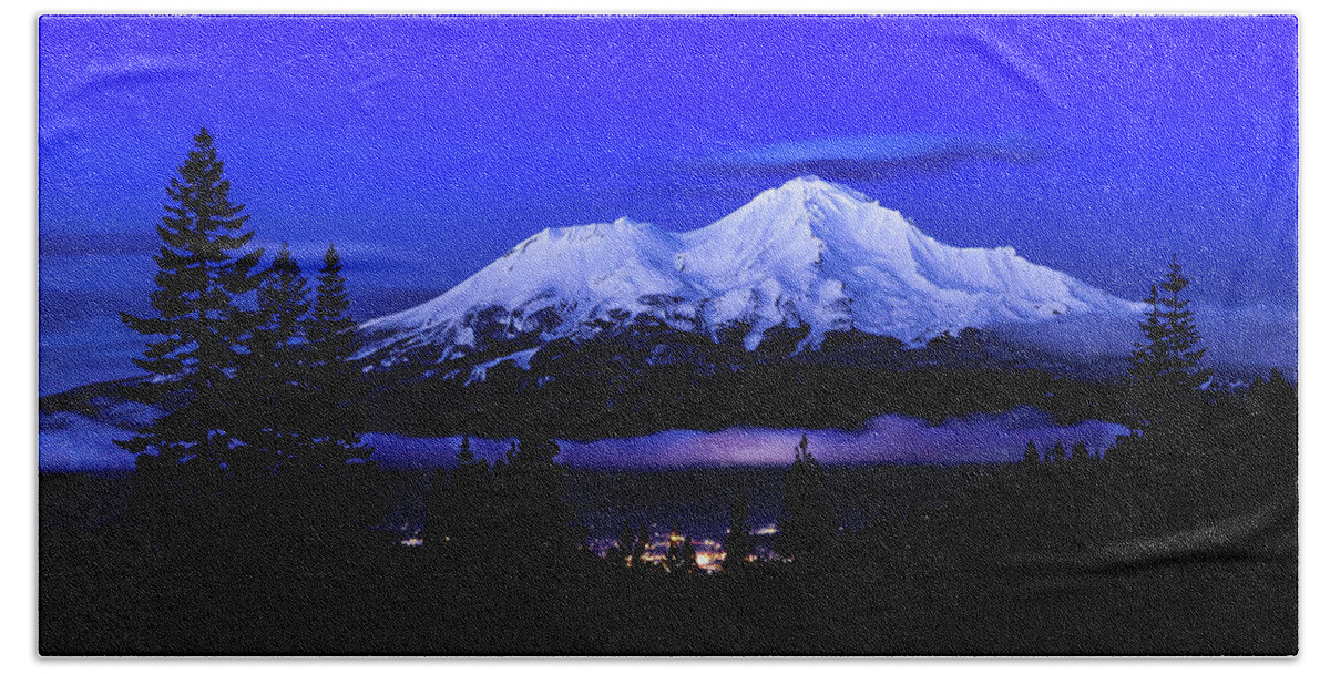 Mount Shasta Hand Towel featuring the photograph Small Town Lights by Ryan Workman Photography