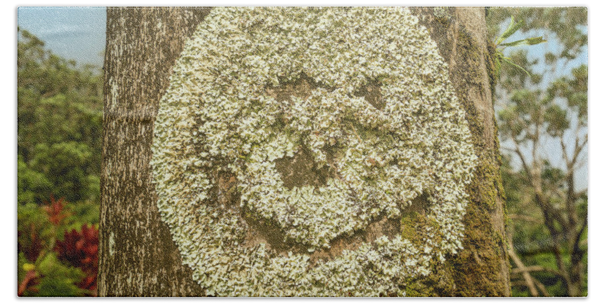 Abstract Bath Towel featuring the photograph Smiley face on a tree trunk created naturally by Steven Heap
