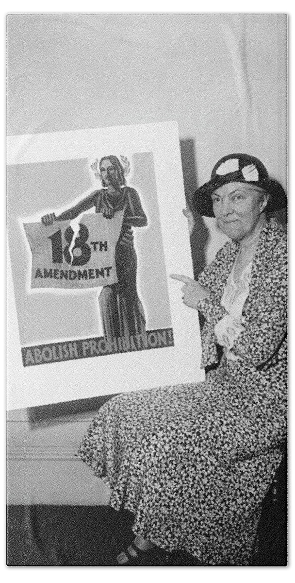 Eighteenth Amendment Bath Towel featuring the photograph Smiling Women With Abolish Prohibition Poster - 1931 by War Is Hell Store