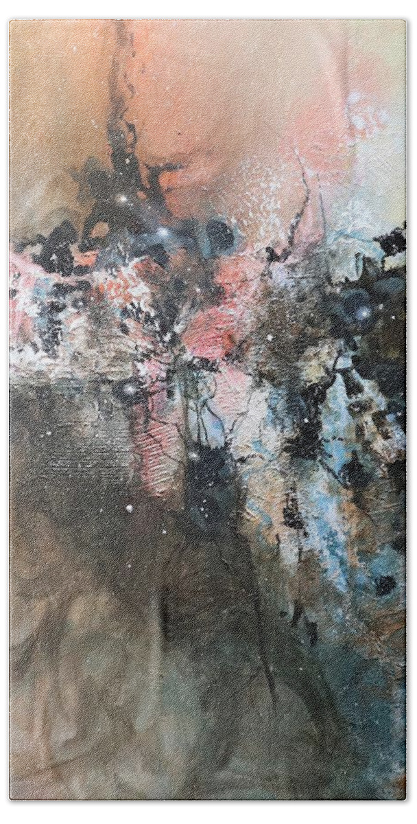 Abstract Hand Towel featuring the painting Smoke and Mirrors by Tom Shropshire