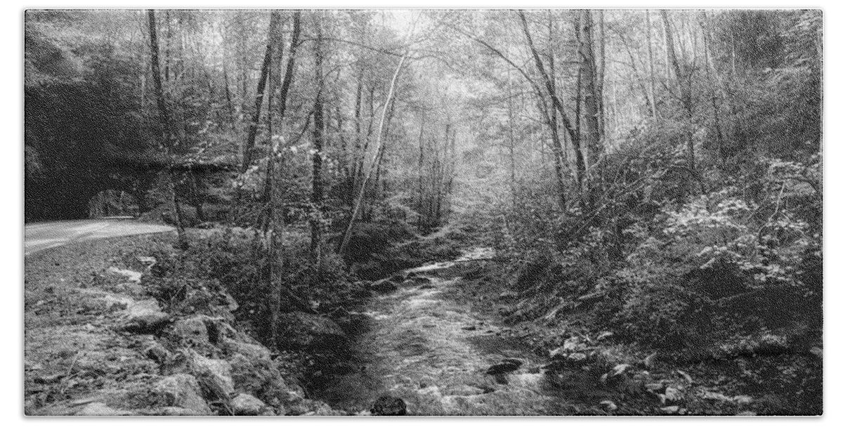 Cades Bath Towel featuring the photograph Smoky Mountains Country Streams in Black and White by Debra and Dave Vanderlaan