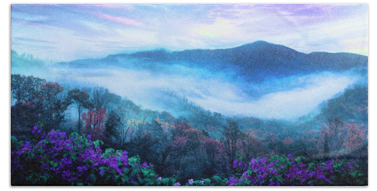 Boyds Bath Towel featuring the photograph Smoky Mountains Overlook Blue Ridge Parkway Night Blues by Debra and Dave Vanderlaan