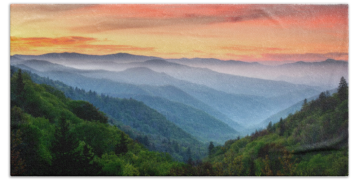Sunset Hand Towel featuring the photograph Smoky Mountains Sunrise - Great Smoky Mountains National Park by Dave Allen