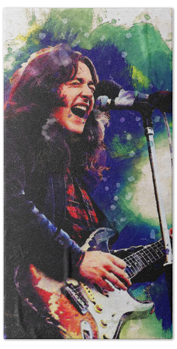 Job Hand Towel featuring the painting Smudge Rory Gallagher Poster by Holmes Jodie