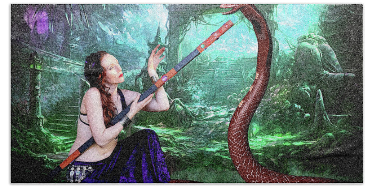  Sorceress Bath Towel featuring the photograph Snake Charmer by Jon Volden