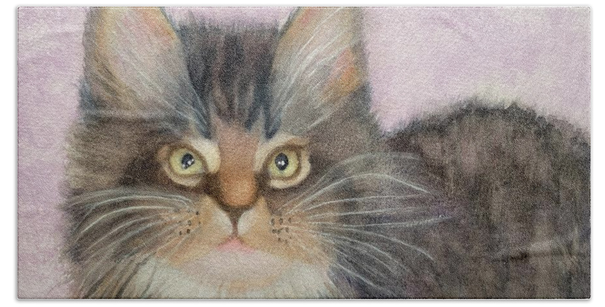 Maine Coon Bath Towel featuring the painting Snickers by Sue Carmony