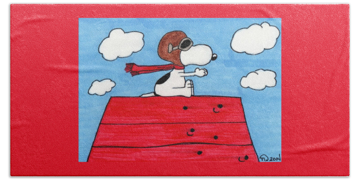 Classic Hand Towel featuring the painting Snoopy WW1 Flying Ace by Tambra Wilcox