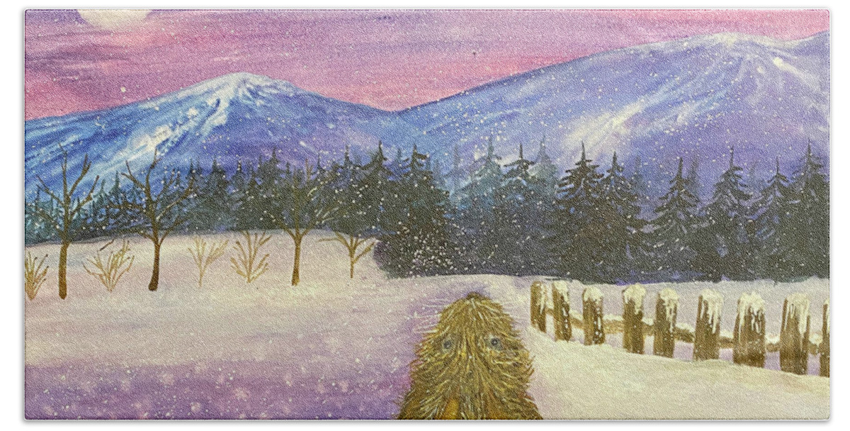 Snow Bath Towel featuring the painting Snow Bunny by Lisa Neuman