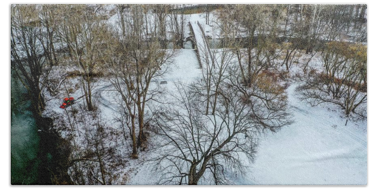 Rochester Bath Towel featuring the photograph Snow Covered Park DJI_0841 by Michael Thomas