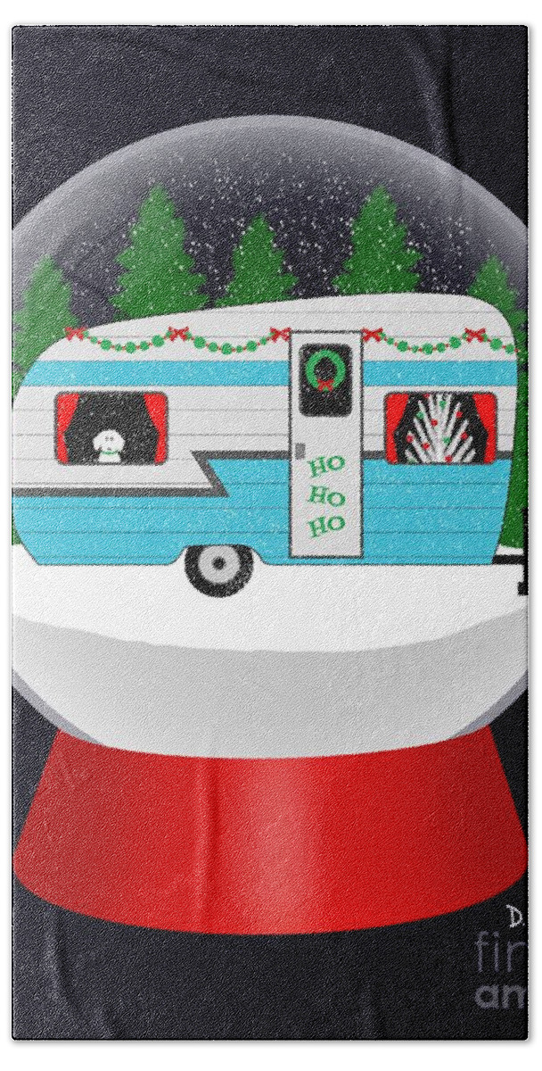  Hand Towel featuring the digital art Snow Globe Christmas Camper by Donna Mibus