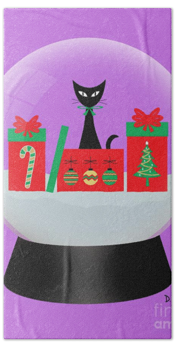  Hand Towel featuring the digital art Snow Globe Christmas Cat by Donna Mibus